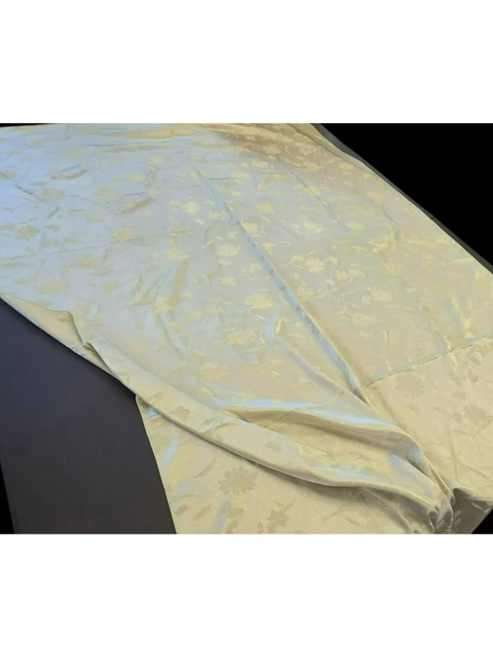 Vintage Floral Pastel Olive Green Jacquard Fabric Tablecloth 115 x 56